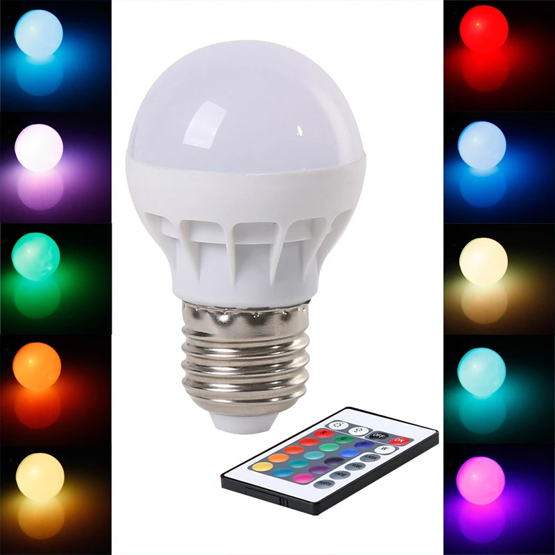 

LED Bulb Lampada 16 Color Dimmable AC85-265V E27 24 Keys+IR Remote Controller 3W RGB Holiday Spot light Night Light Tubes X
