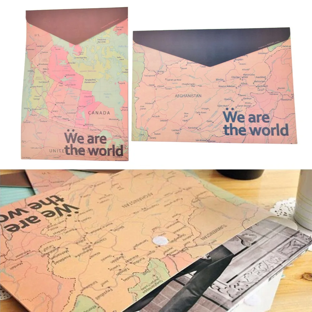 1 PC New A4 Paper File Folder Bag Zipper Portable Document Bag Stationery Office World Map File Folder / Documents File Bag