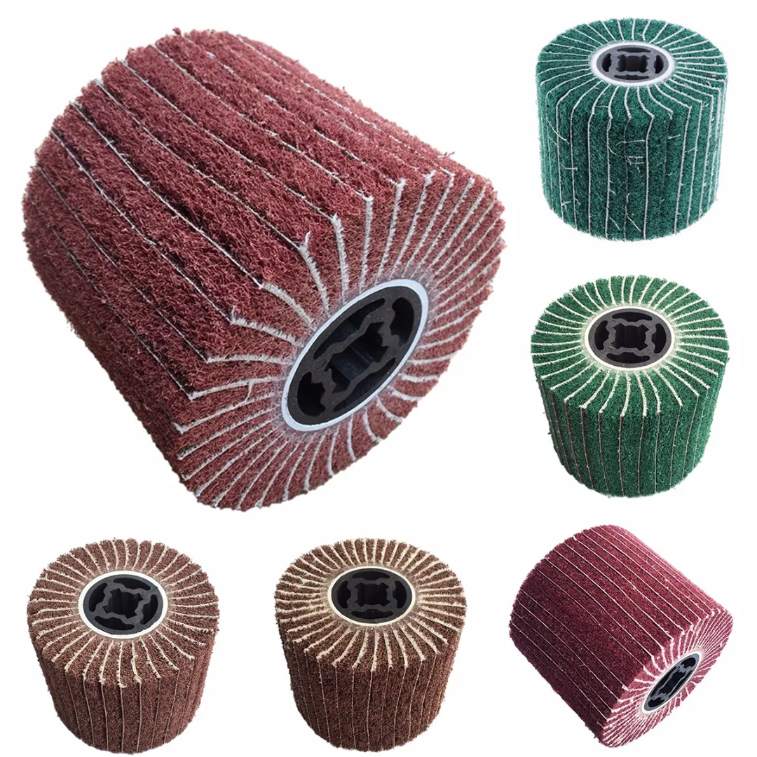 60/80/120/180/240/320  Grit Abrasive Polishing Wheel Non-woven Nylon Flap Wheel Brush Wire Drawing Polishing Burnishing Wheel