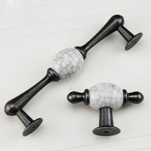 128mm vintage distress style furniture handles 5″ crack ceramic kitchen cabinet dresser door handles antique iron drawer knobs