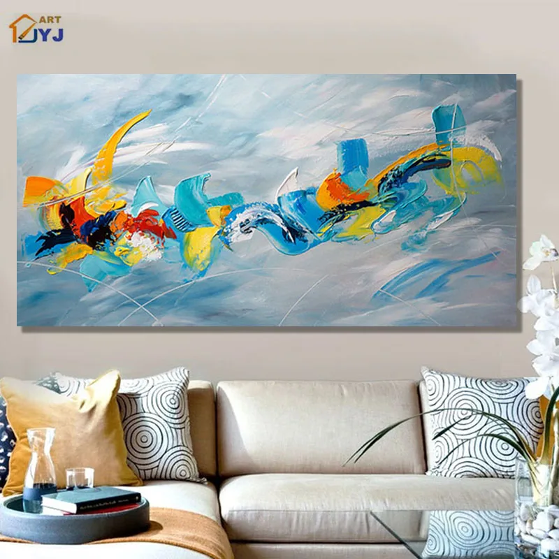 

JYJ ART Quality Blue Color 100% Hand Painted Modern Abstract Oil Painting Canvas Wall Art Picture Gift No Framed SL048