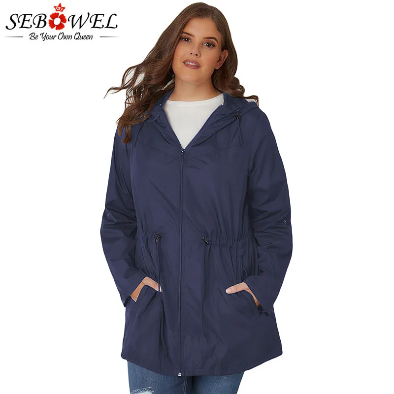 

SEBOWEL Plus Size Trench Hooded Outwear Woman Spring Autumn 2019 High Quality Lightweight Ladies Long 4XL 5XL Windbreaker Coats