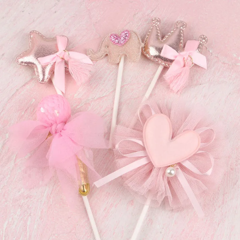 5 Pcs New Crown Star Heart Cake Topper Birthday Cake Decoration Baby Shower Kids Birthday Party Wedding Favor Supplies DE30 (4)