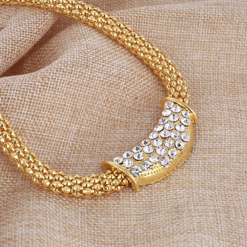 Amazing Price Wedding Gold Jewelry Sets For Women Pendant Statement African Beads Crystal Necklace Earrings Bracelet Rings