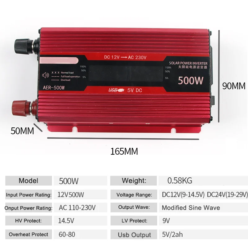 Car Inverter 500W Power Solar Light LED Display 12 To 220 USB Charger Portable Cigarette Lighter For Auto Electronic Accessories Car Inverter 500W Power Solar Light LED Display 12 To 220 USB Charger Portable Cigarette Lighter For Auto Electronic Accessories