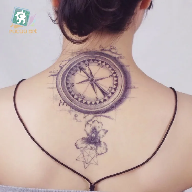 Rocooart LC302 Винтаж Стиль большой поддельные Тати Tatouage Компас татуировки Стикеры для Для женщин Для мужчин эскиз цветы Временные татуировки