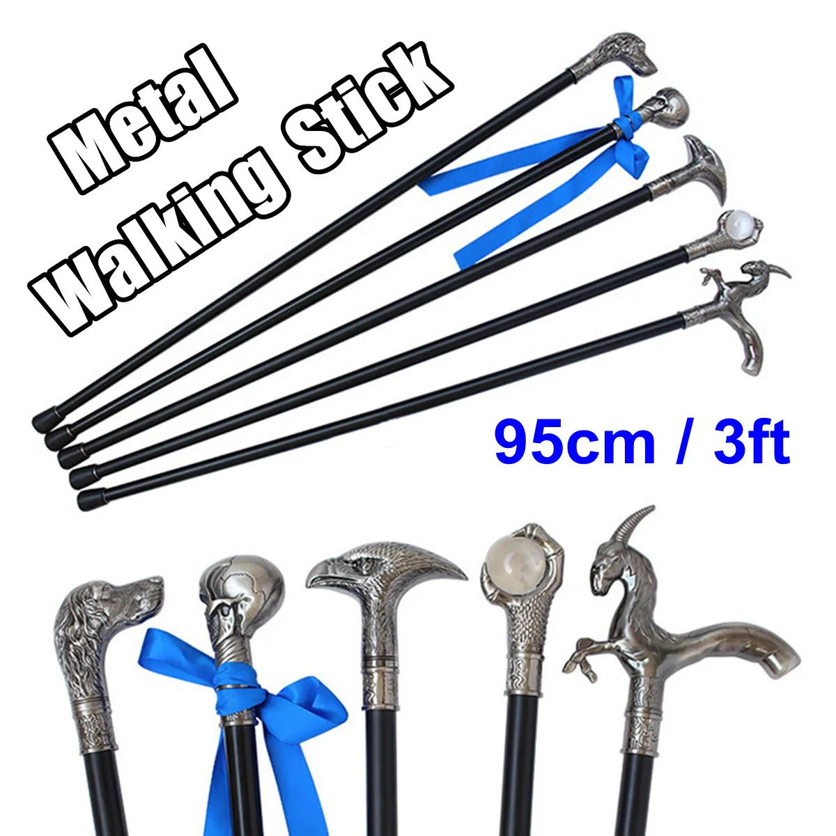 

4 Pattern Outdoor Metal Walking Sticks Trekking Hiking Poles Ultralight Walking Canes With Rubber Tips Protectors for Old Man