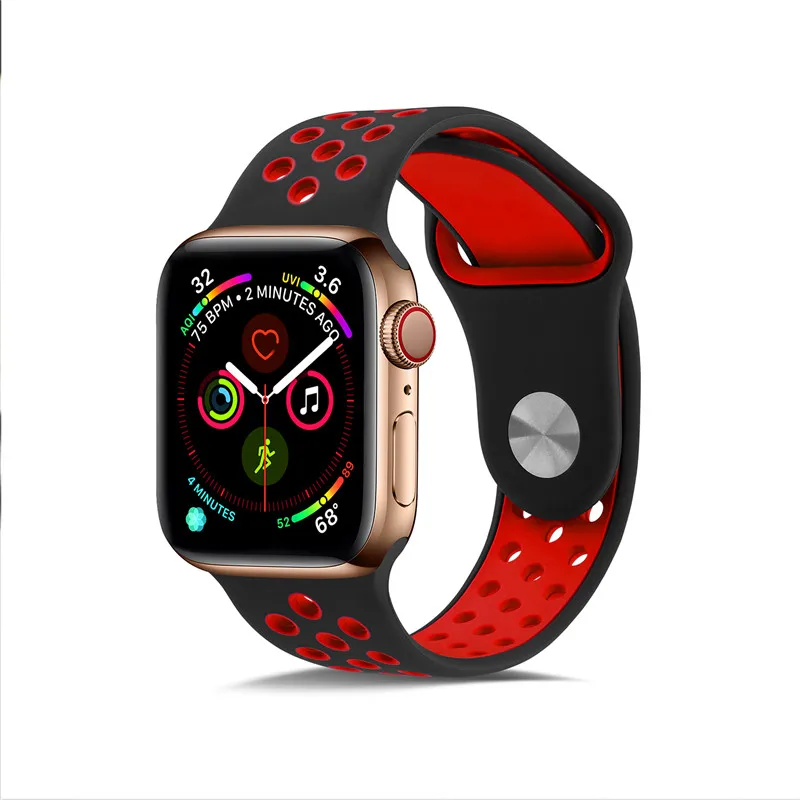 Силиконовый чехол для Apple, ремешки для часов для Apple Watch4/3/2/1 спортивные дышащие освежающий наручный ремешок для наручных часов Iwatch, ремешок серии 44/42/40/38 мм - Цвет ремешка: Black red