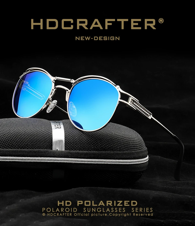 HDCRAFTER, сплав, оправа, стимпанк, поляризационные солнцезащитные очки, для мужчин и женщин, зеркальное покрытие, линзы, круглые солнцезащитные очки, De Sol Masculino