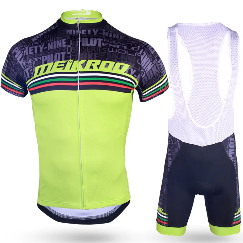 

2018 new road bike clothes strap short sleeve suit black green summer moisture wicking quick dry sponge liner