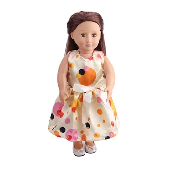 

Doll clothes Pale yellow polka dot dress toy accessories fit 18 inch Girl dolls and 43 cm baby doll c207