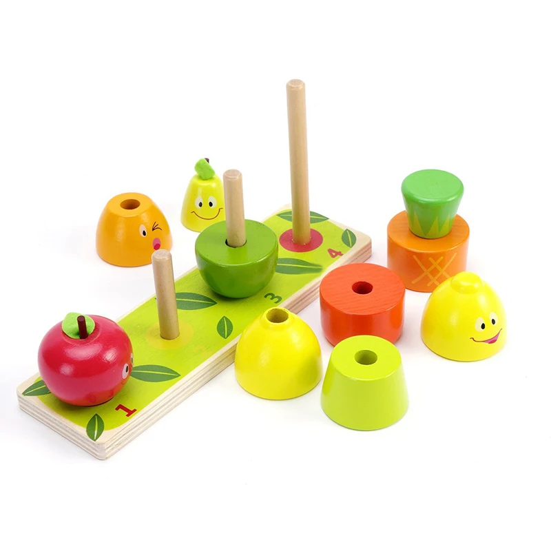 

Wooden Educational Toy Fruit Shape Color Sorter Stacking Chunky Puzzle For Baby Toddlers Montessori Early Learning