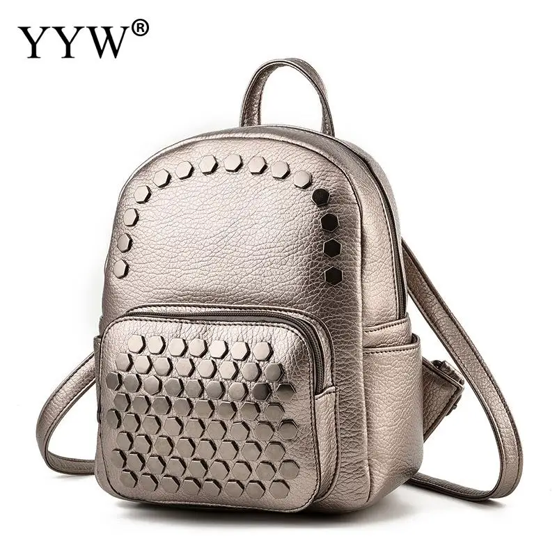 

New 2018 Women Backpacks High Quality Small School Bags For Teenage Girls Pu Leather Rivet Multi-Use Bags Small Casual Rucksack