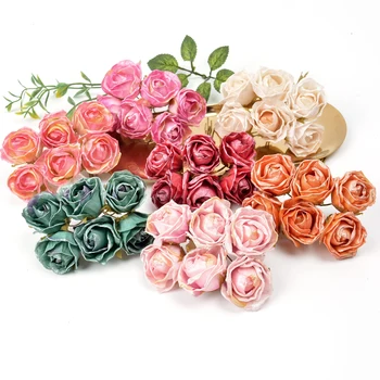

High Quality 6pcs 3.5cm artificial flower silk rose head For wedding home decoration DIY wreath scrapbook handmade accessories