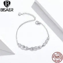 BISAER, серебряные браслеты, 925 пробы, серебряные, светящиеся, дерево, листья, лист, цепь, женские браслеты, Стерлинговое серебро, ювелирные изделия EFB017