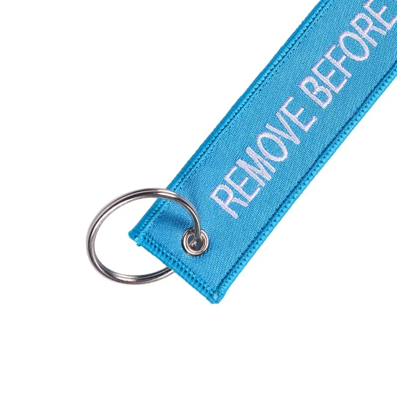 Remove Before Flight Key Chains Berloques Important Tag Sky Blue Embroidery Key Fobs Chains Jewelry Aviation Gifts Chaveir3