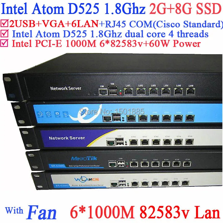 Home network router pc with Intel Atom D525 dual core 4 thread 2G RAM 8G SSD