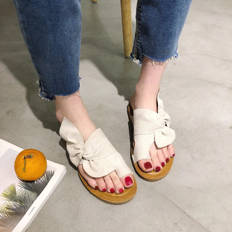 

2019 Summer Women's shoes Flats casual beach slippers Solid color butterfly-knot slippers Indoor slippers Open toe EUR35-39