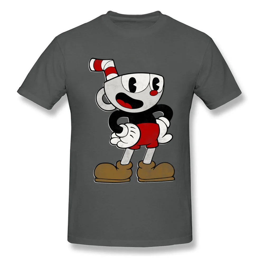 Cuphead Pose Cotton Fabric Tops & Tees for Men Hip hop T-Shirt Party Fashionable O-Neck Tops T Shirt Short Sleeve Cuphead Pose carbon