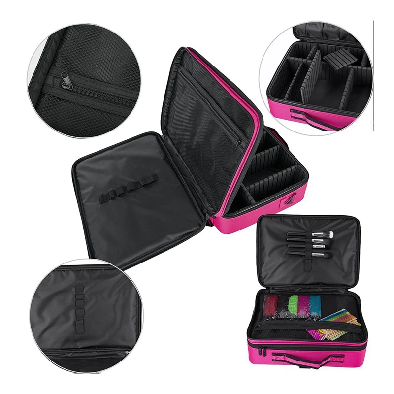 Large Capacity Makeup Case 3 Layers Cosmetic Organizer Brush Bag Makeup Train Case Makeup Artist Box For Hair Curler Hair Stra