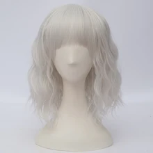 Синтетический Лолита 35 см короткий кудрявый Серебряный Белый знаменитостей женщин косплей парик термостойкий+ парик колпачок