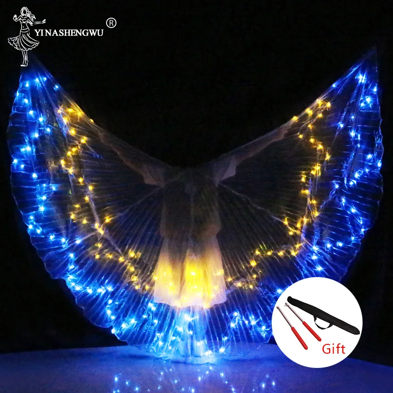Belly Dance LED Wings Colorful LED Dance Props Newest LED ISIS Wings Adults Belly Dance Professional Accessory With Sticks