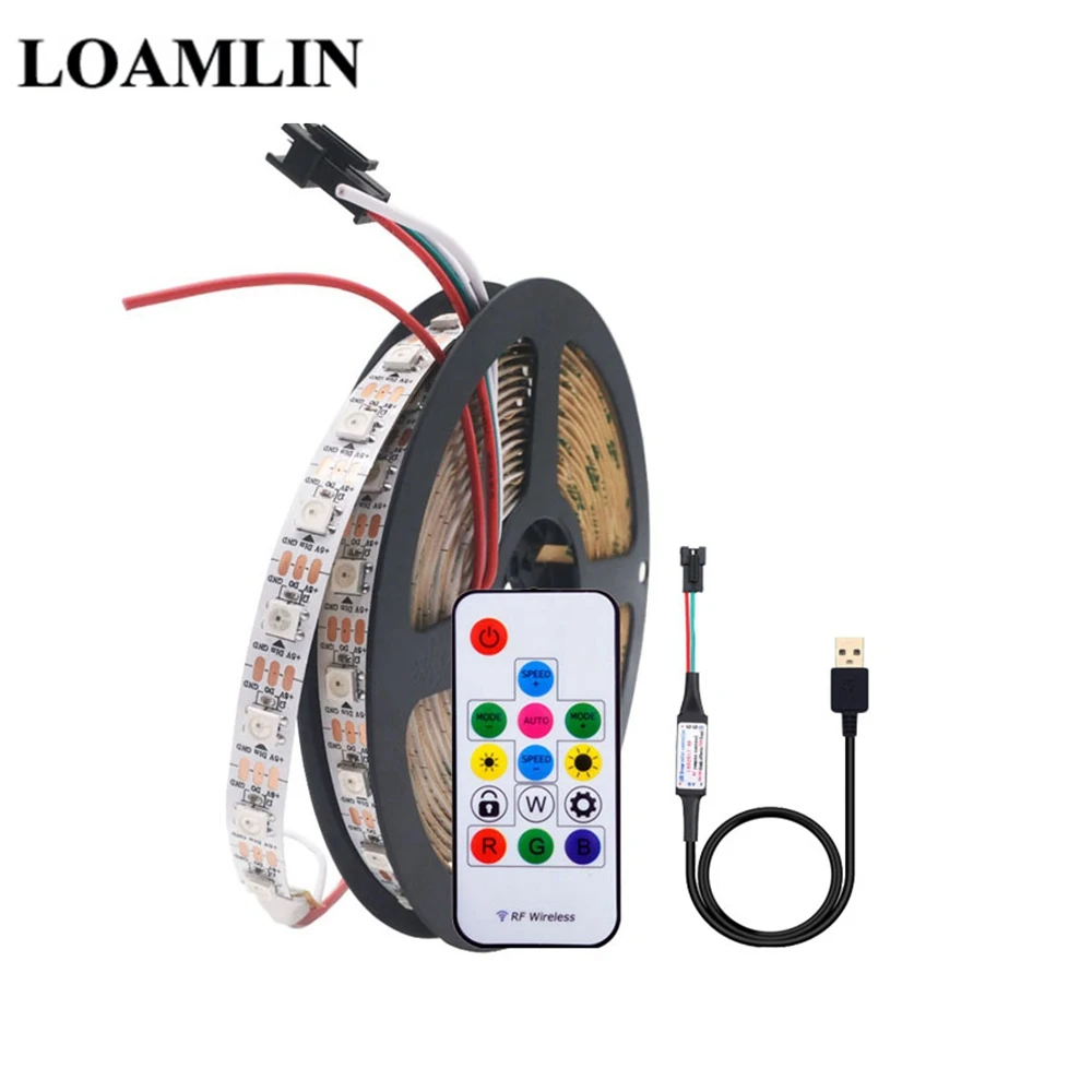 USB LED Strip RGB WS2812B Addressable Pixel Tape 14Keys Remote Controller For TV Back Under Cabinet Lamp DC5V 1m/2m/3m/4m/5m