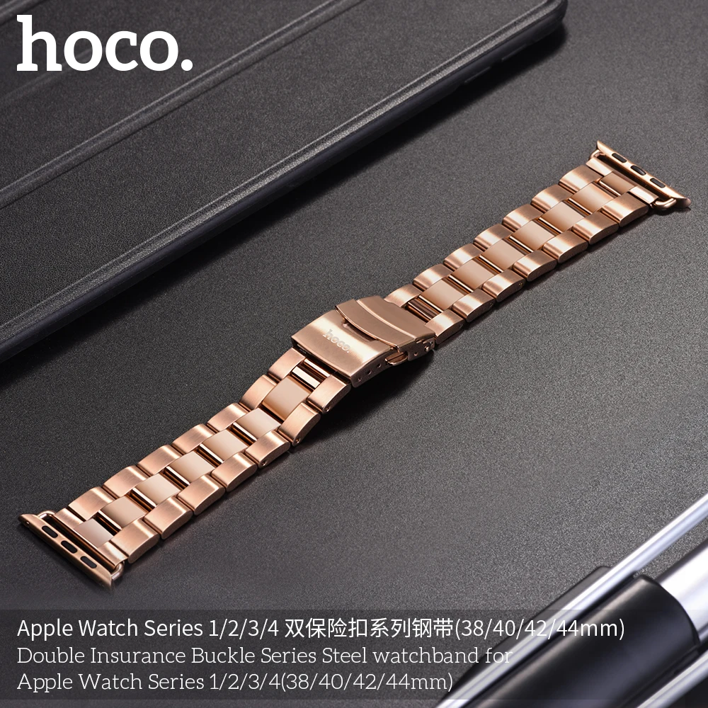HOCO, ремешок из нержавеющей стали для Apple Watch, ремешок 40 мм, 44 мм, двойная Пряжка, ремешок для умных часов i Watch, серия 4, 3, 2, 1