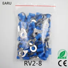 RV2-8 синим камнем, изолированный терминал провода Соединительный кабель 100 шт./упак. костюм 1,5-2,5 мм кабель электрические обжимной терминал RV2.5-8 RV