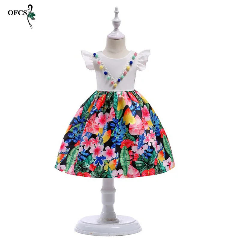 Retail flower dress in sashes for wedding party girls floral print dress first