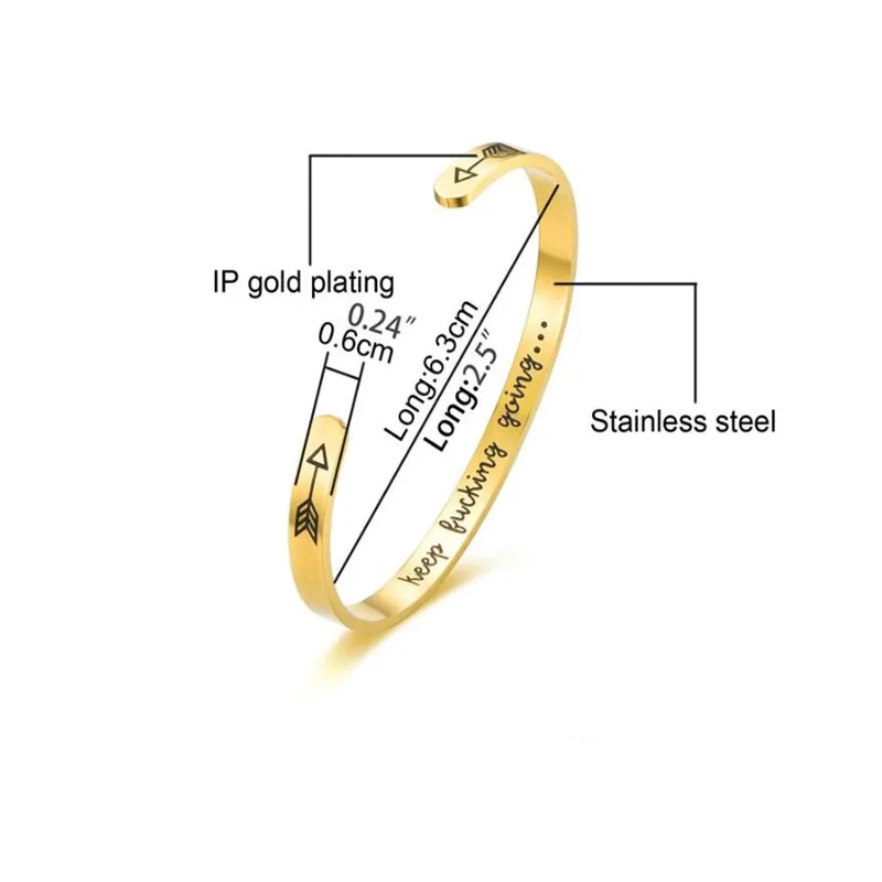 Hfarich Модный Браслет-манжета Keep Bucking Going, очаровательные регулируемые браслеты с элементами в виде стрел, браслеты для женщин и девушек, подарок