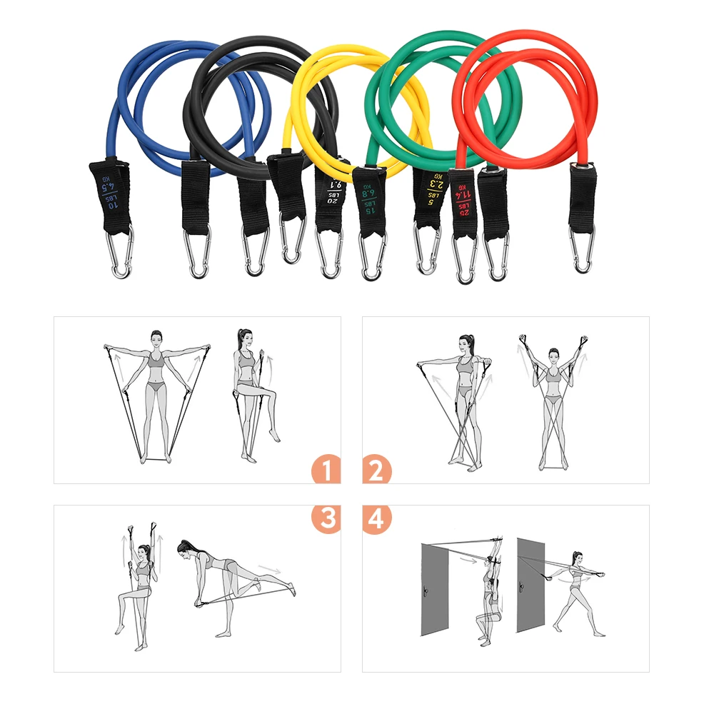 TOMSHOO 17 шт. набор эспандеров набор для тренировки Fintess оборудование для упражнений полосы петли трубки двери якоря лодыжки ремни для дома инструменты