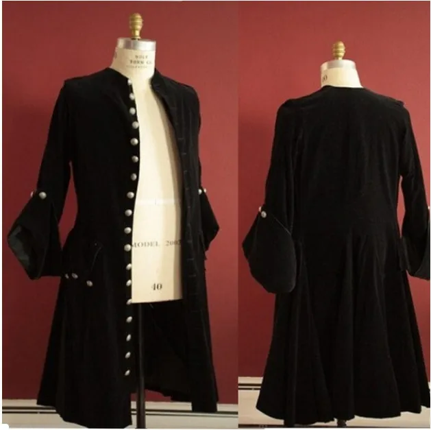 Medieval Vintage Gothic Style Black Velvet Frock Coat Cosplay Jacket Coat Pirate Mens Womens Buccaneer Swashbuckler Renaissance Costum