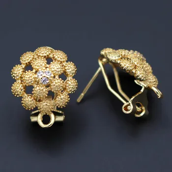 

Circle Micro Paved Cubic Zircon Earrings Post Clip Back with Hanger Connectors Findings DIY for Arab Middle East Bridal Weddings