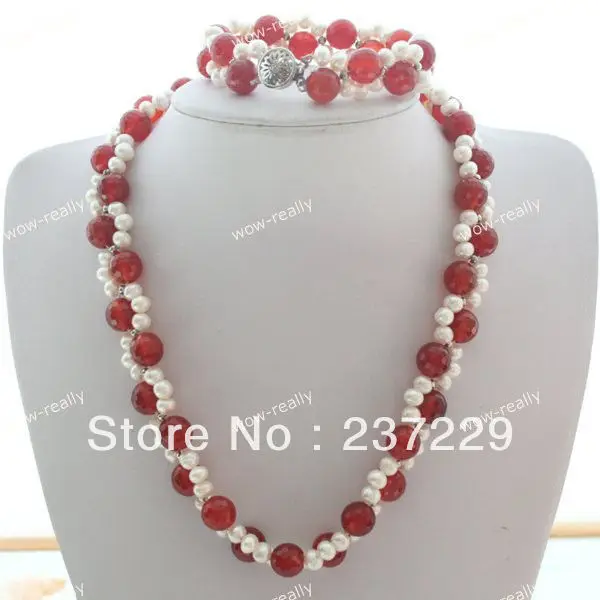 

Wholesale price FREE SHIPPING ^^^^A SET CHARMING 8MM FACETED stone & WHITE PEARL NECKLACE BRACELET