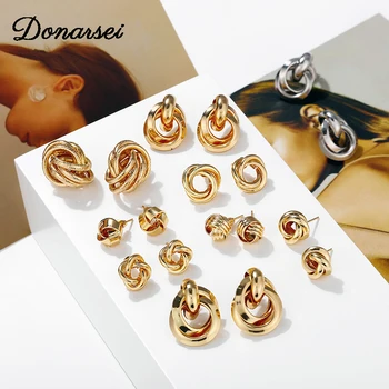 

Donarsei Fashion Irregular Knot Earrings For Women Brand Gold metal Geometric Stud Earrings Statement Jewelry