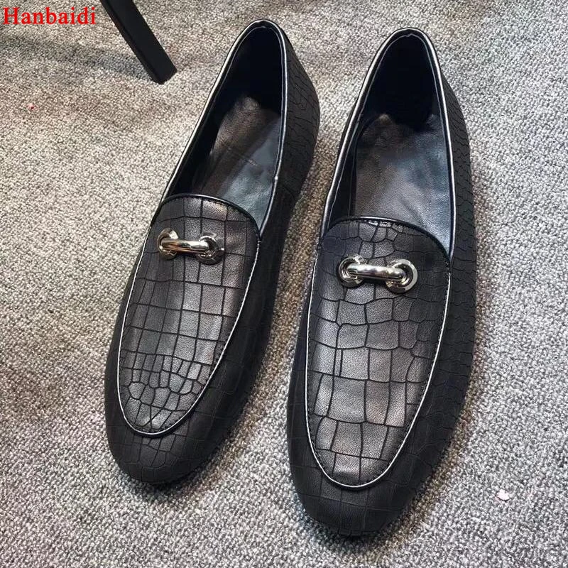 

Hanbaidi Mens Loafers Fashion Black Bukle Decor Stone Crack Skin Causal Shoes Street Style Party Dress Shoes Tenis Masculino 46
