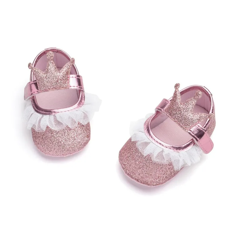 Шикарная детская обувь; корона; Милая обувь принцессы для девочек; кружевная корона для новорожденных; обувь для первых шагов на День рождения; весенняя обувь для маленьких девочек
