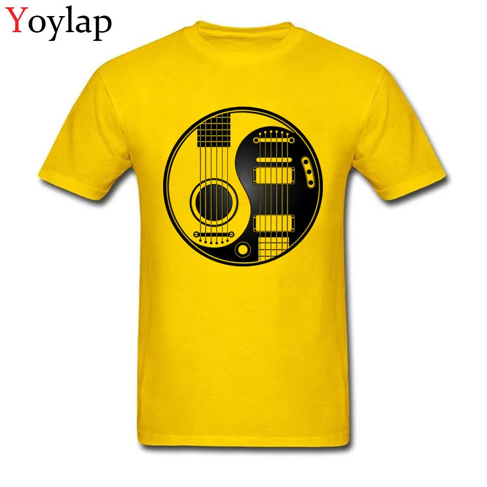 Printing T Shirt Funky Round Neck Acoustic Electric Guitars Yin Yang Cotton Fabric Boy Tops Shirt Casual Short Sleeve Clothing Shirt yellow