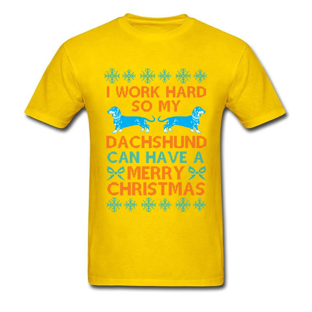 Dachshund Christmas V2 Tops Tees Faddish O Neck Printing Short Sleeve 100% Cotton Adult T-shirts Printed Tee-Shirt Dachshund Christmas V2 yellow
