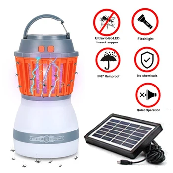 

Solar Mosquito Killer Lamp Bug Zapper Trap Camping Lantern 2in1 Portable USB Anti Mosquito Moth Fly Electric UV Light