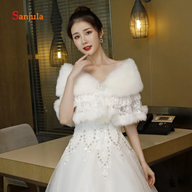 Кружевное болеро для Свадебные аксессуары искусственного меха зимние платья обертывания для женское Болеро dentelle mariage W16