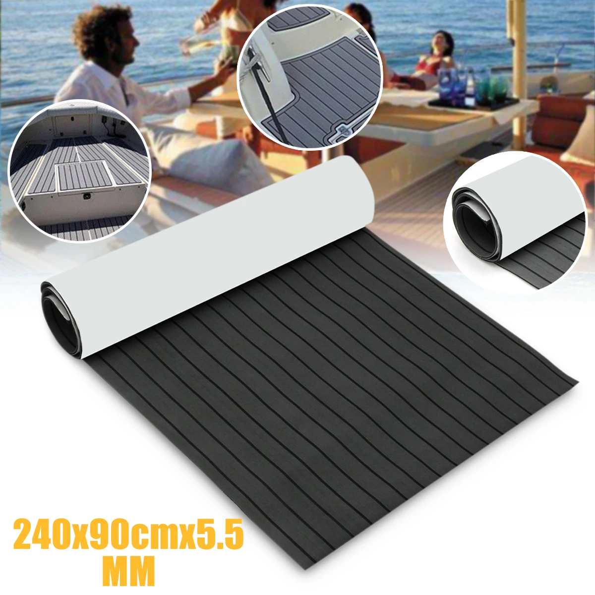 

Self-Adhesive 90x240cm 5.5mm Dark Grey with Black EVA Foam Teak Boat Flooring Sheet Yacht Synthetic Teak Decking Pad