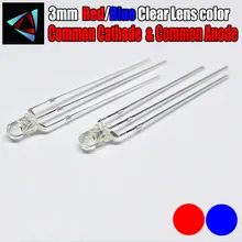 1000 шт 3 мм светодиодный Диод двойной цвет красный и синий прозрачный объектив общий катод и общий анод круглый двухцветный DIY светоизлучающая лампа