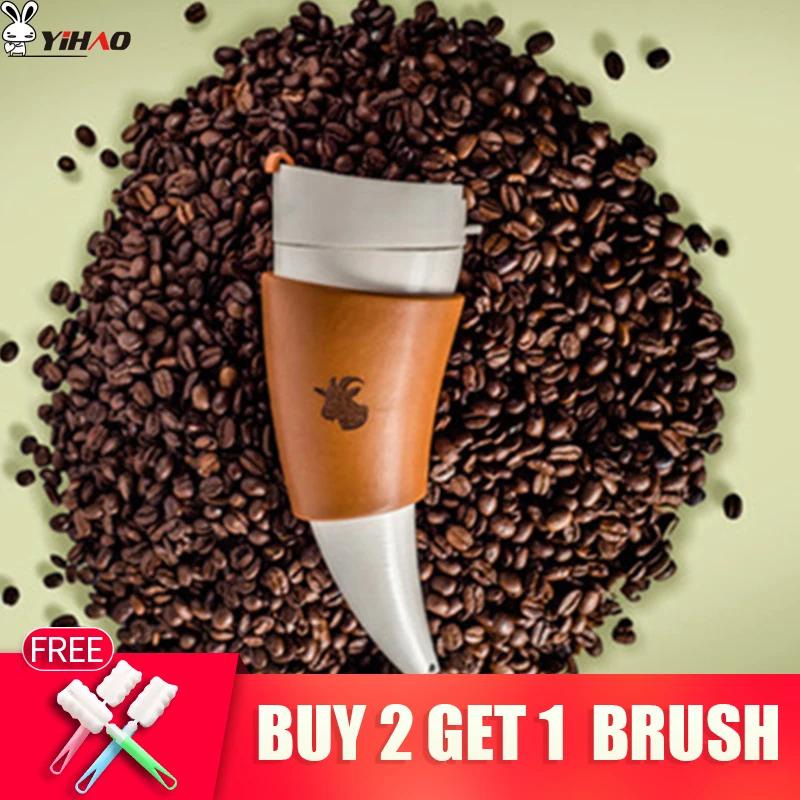 

YIHAO 330ML Creative High Quality Hot Sale Coffee Sheep's horn Cup Vacuum Cup Portable Travel Insulation Thermoses Cup