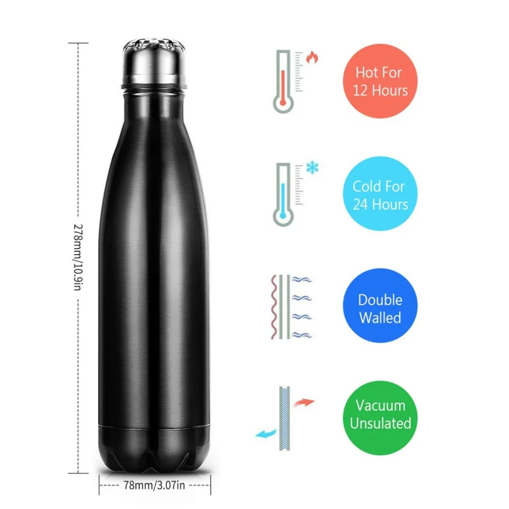 500ML Stainless Steel Water Bottle sport Thermal Insulation Shaker Drink Bottle For kids drinking drinkware