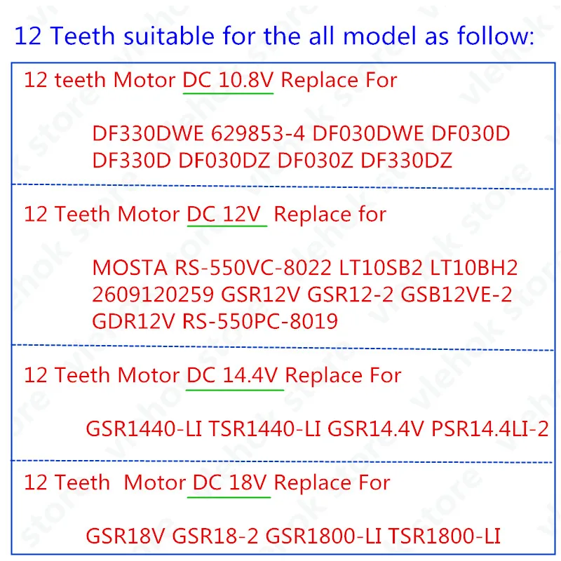 9 т 11 зубов 13 зубов 14 зубов 15 зубов RS550 10,8 в 12 В 14,4 в 18 в для BOSCH DeWALT HITACHI MAKITA METABO Milwaukee Hilti Ryobi мотор