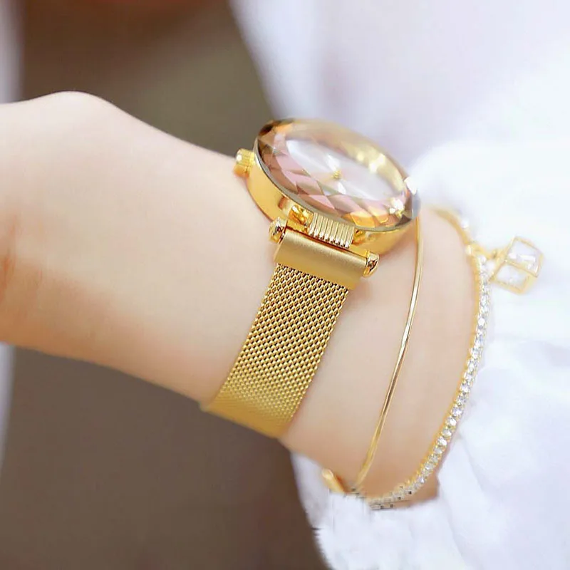 Женские часы 2019 Золотые круглые модные Montre Femme роскошные женские браслет для