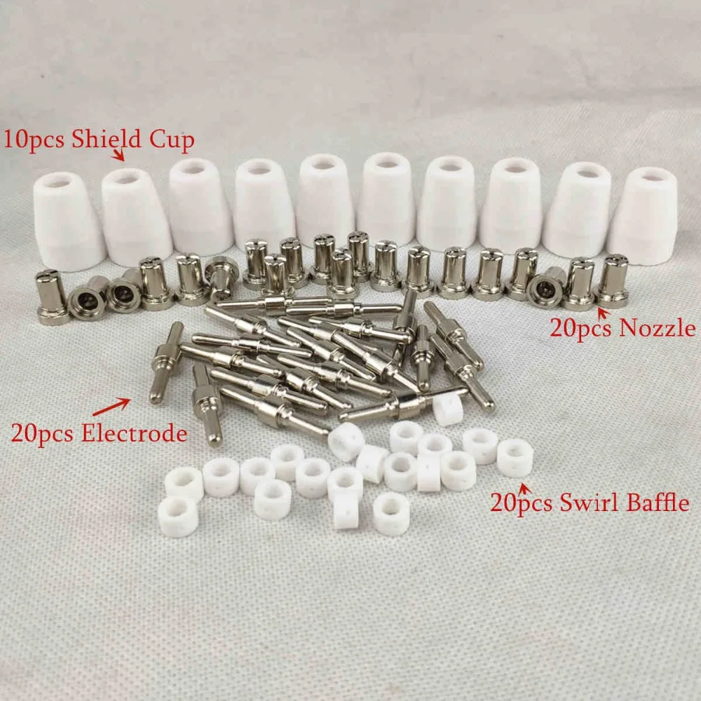 70pcs Plasma Cutting Torch Consumable Cutting Extended Long Shield Cup Swirl Baffle 40A PT31 Plasma Torch Tip Electrode Nozzle