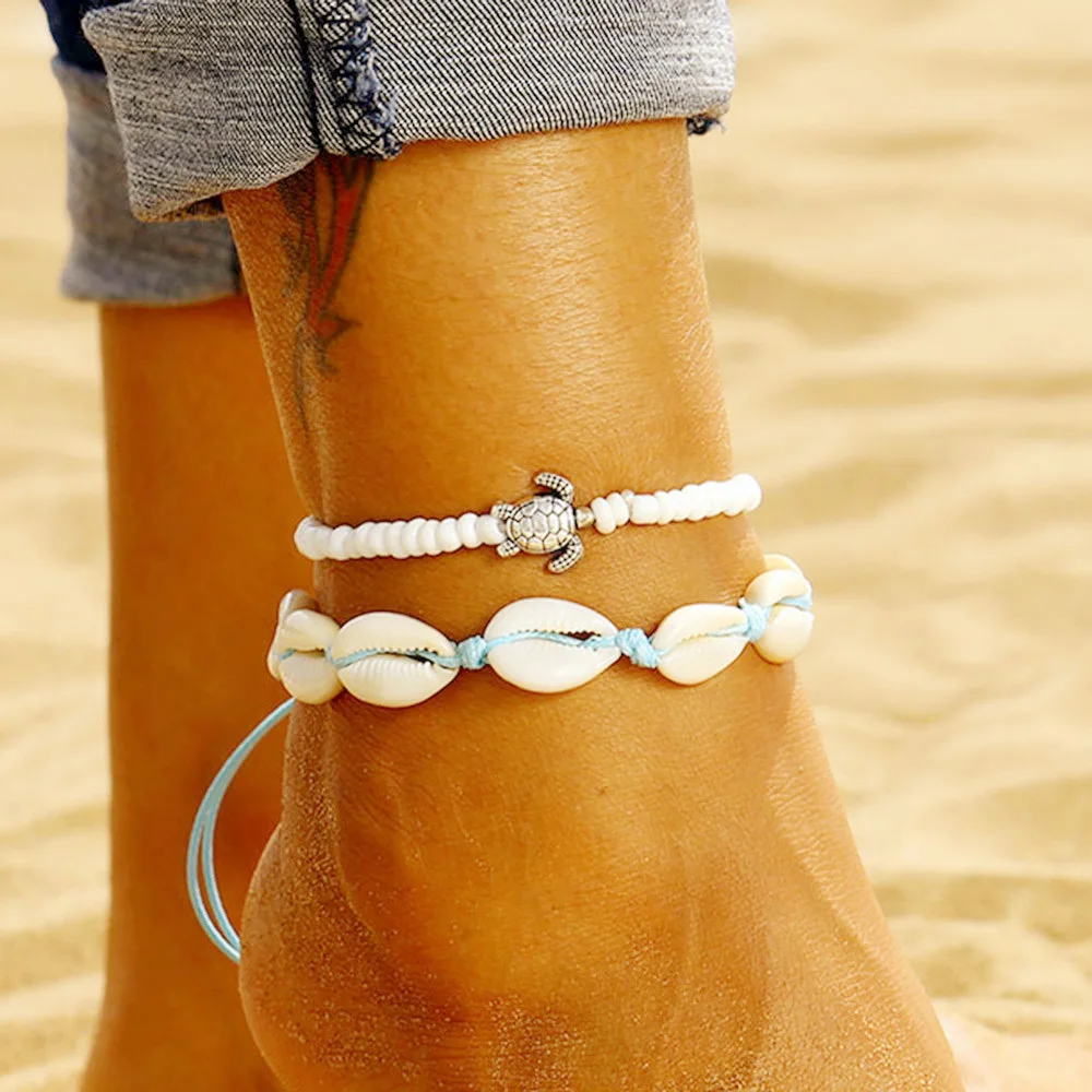 

IFMIA Bohemian Turtle Shell Summer Beach Multi-layer Anklets Bracelet for Leg for Ladies Women Boho Foot Men Anklet Jewelry 2019